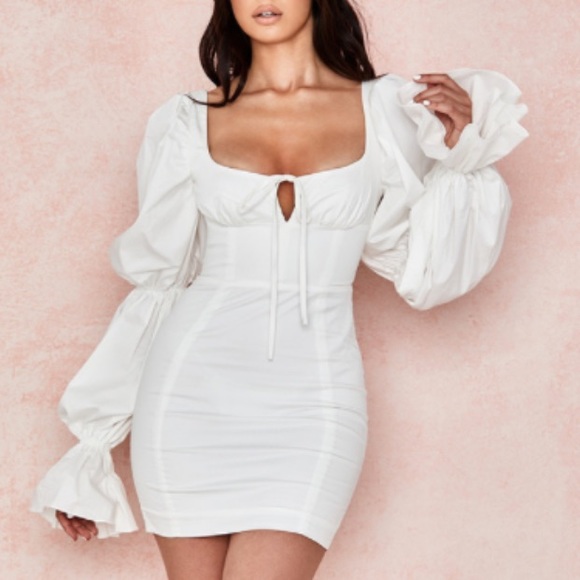 House of CB Dresses & Skirts - White puff sleeve corset dress